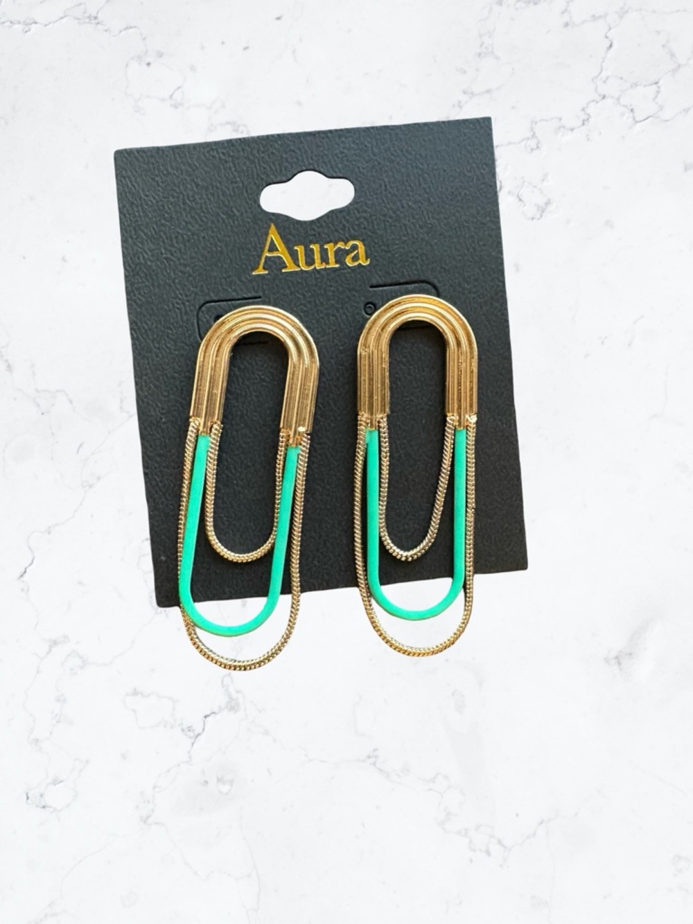 Aura Gold and Teal Layered Paperclip Drop Earrings
